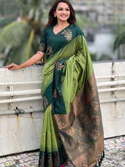 Womens Fashion Ethnic Kanjeevaram Green Color Sarees-MLSHWSA1838GRN