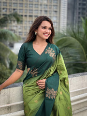 Womens Fashion Ethnic Kanjeevaram Green Color Sarees-MLSHWSA1838GRN