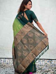 Womens Fashion Ethnic Kanjeevaram Green Color Sarees-MLSHWSA1838GRN