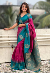 Womens Fashion Ethnic Kanjeevaram Fuchsia Color Sarees-MLSHWSA1837FUS