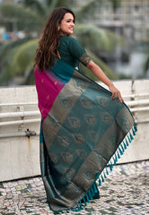 Womens Fashion Ethnic Kanjeevaram Fuchsia Color Sarees-MLSHWSA1837FUS
