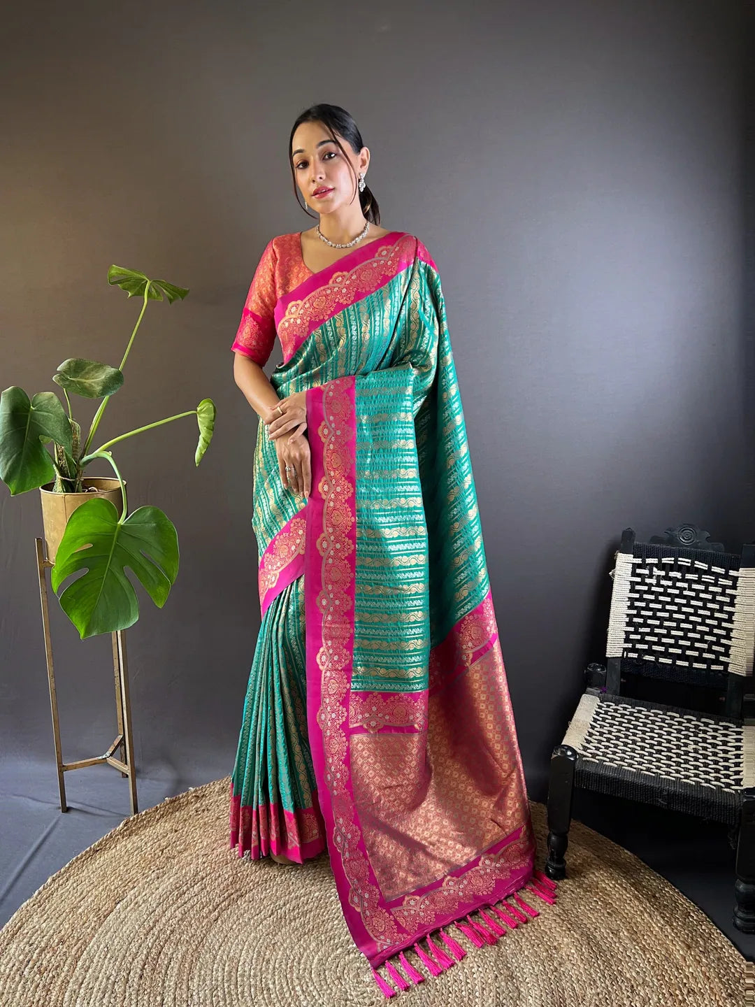 Traditional Green Kanjeevaram Style Saree | Premium Designer Collection