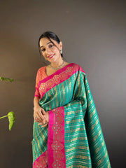 Womens Fashion Ethnic Kanjeevaram Green Color Sarees-MLSHWSA1848GRN