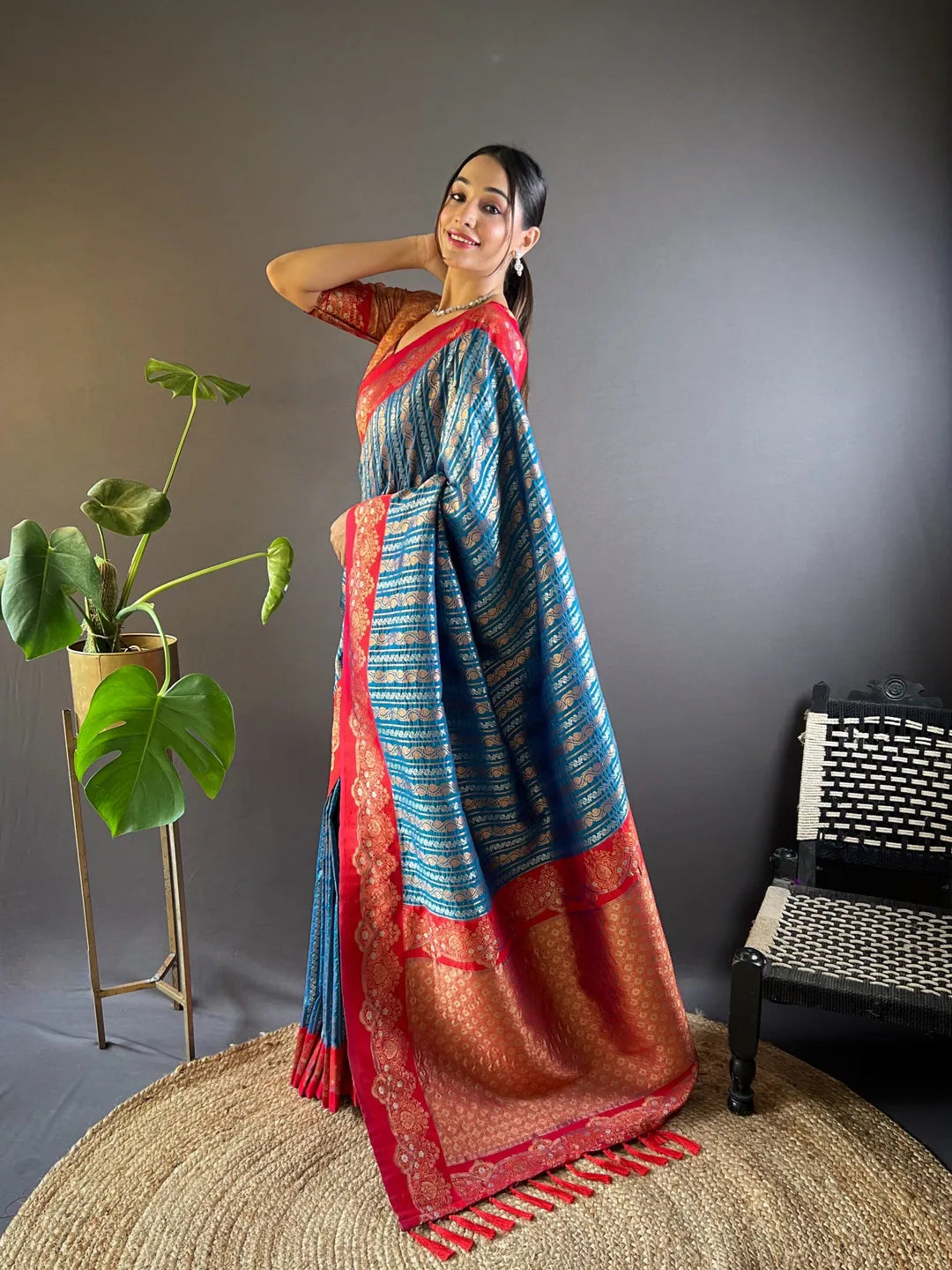 Graceful Blue Kanjeevaram Style Saree | Traditional Designer Sarees India