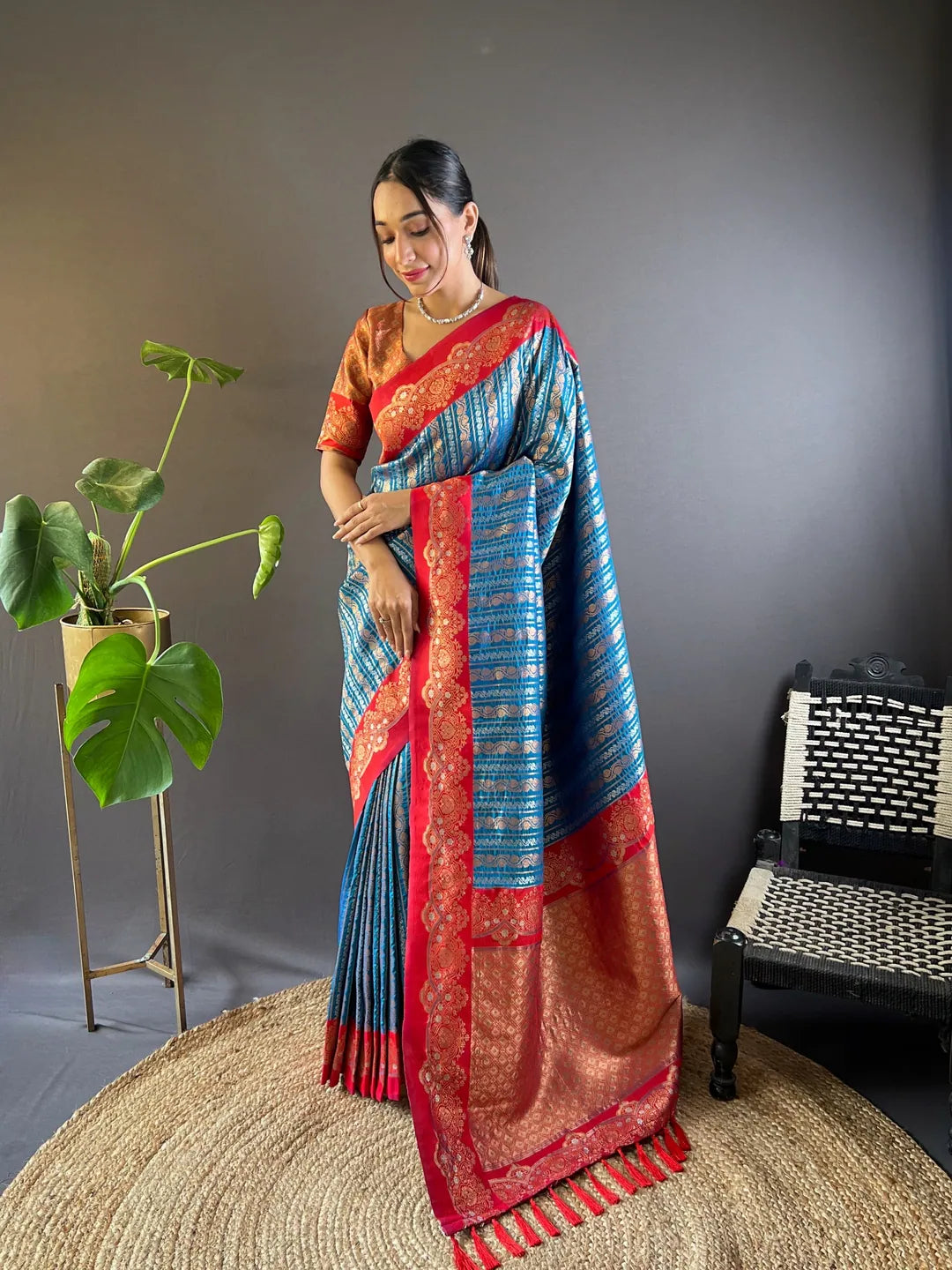 Graceful Blue Kanjeevaram Style Saree | Traditional Designer Sarees India