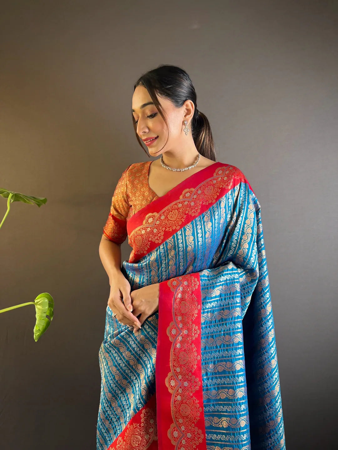 Graceful Blue Kanjeevaram Style Saree | Traditional Designer Sarees India