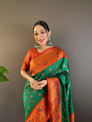 Womens Fashion Ethnic Paithani Green Color Sarees-MLSHWSA1836GRN