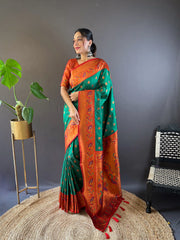 Womens Fashion Ethnic Paithani Green Color Sarees-MLSHWSA1836GRN