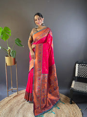 Womens Fashion Ethnic Paithani Red Color Sarees-MLSHWSA1835RED