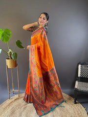 Womens Fashion Ethnic Paithani Orange Color Sarees-MLSHWSA1833ORG