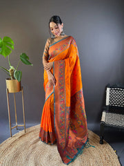 Womens Fashion Ethnic Paithani Orange Color Sarees-MLSHWSA1833ORG