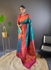 Womens Fashion Ethnic Paithani Green Color Sarees-MLSHWSA1830GRN