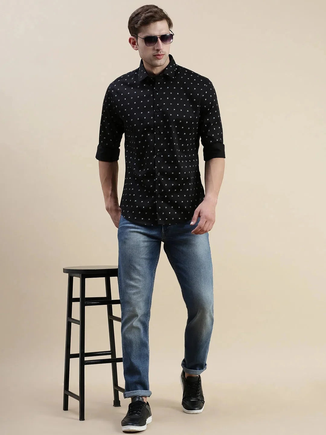 Black Graphic Print Mens Shirt - Cool Cotton Shirt