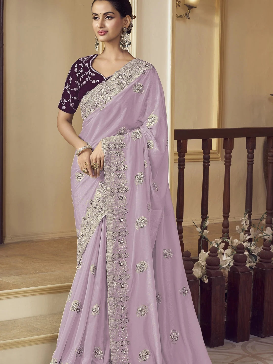 Purple Embroidered Saree | Indian Sarees & Designer Styles