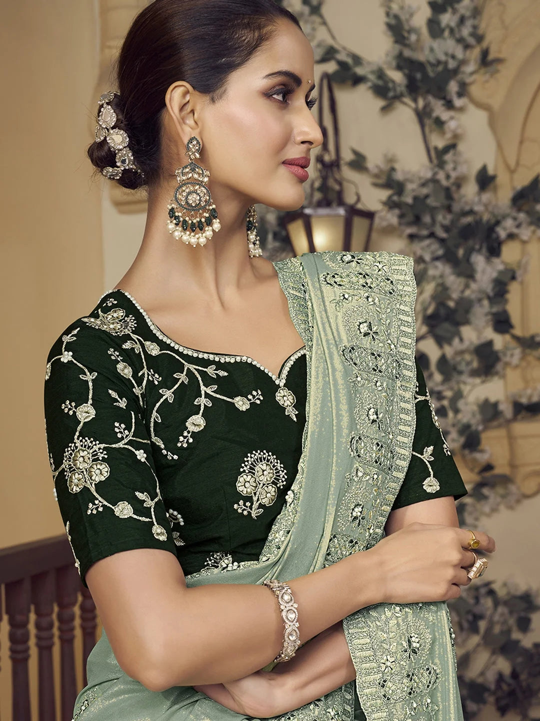 Elegant Green Embroidered Saree | Designer Sarees India