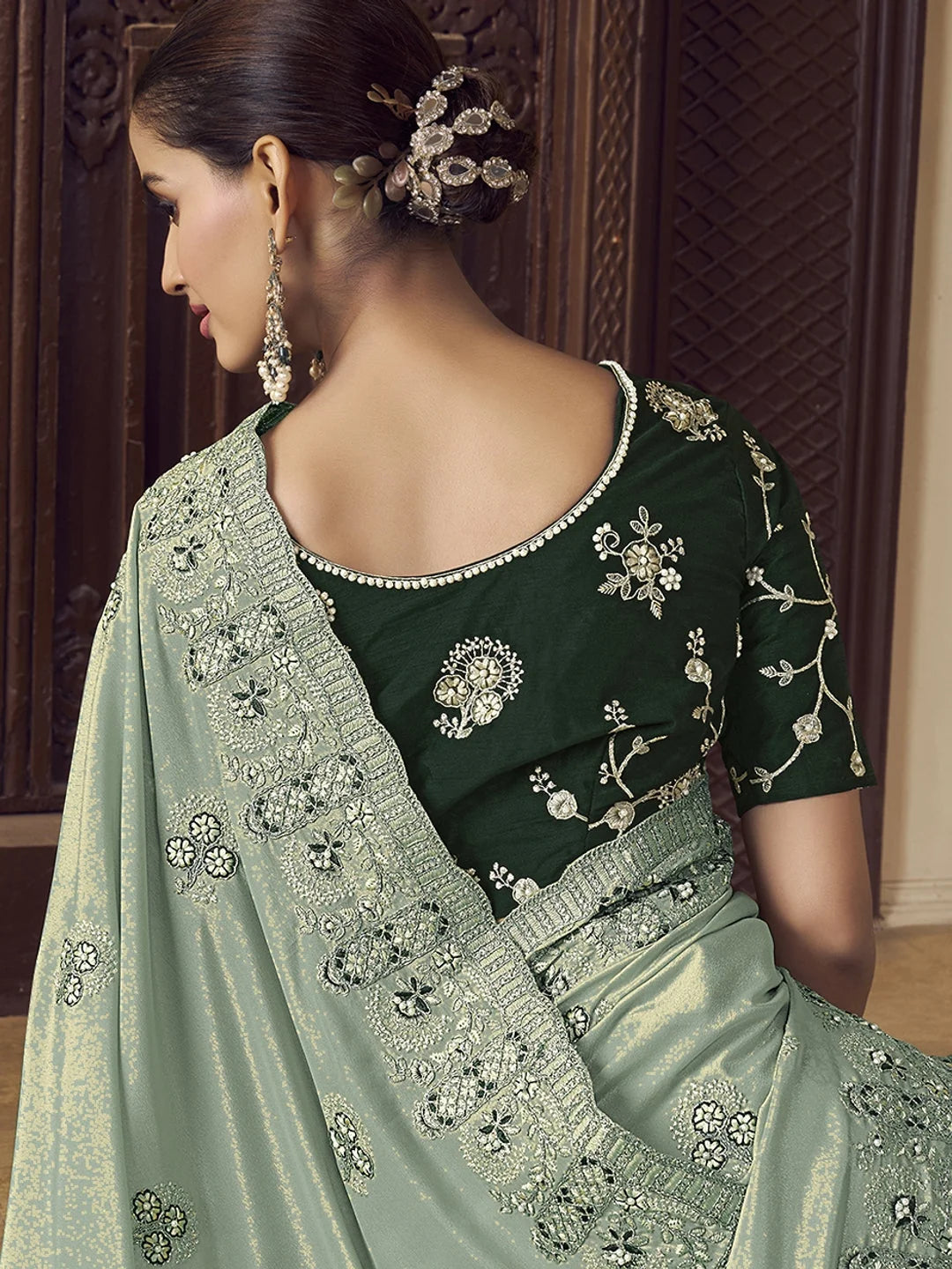 Elegant Green Embroidered Saree | Designer Sarees India