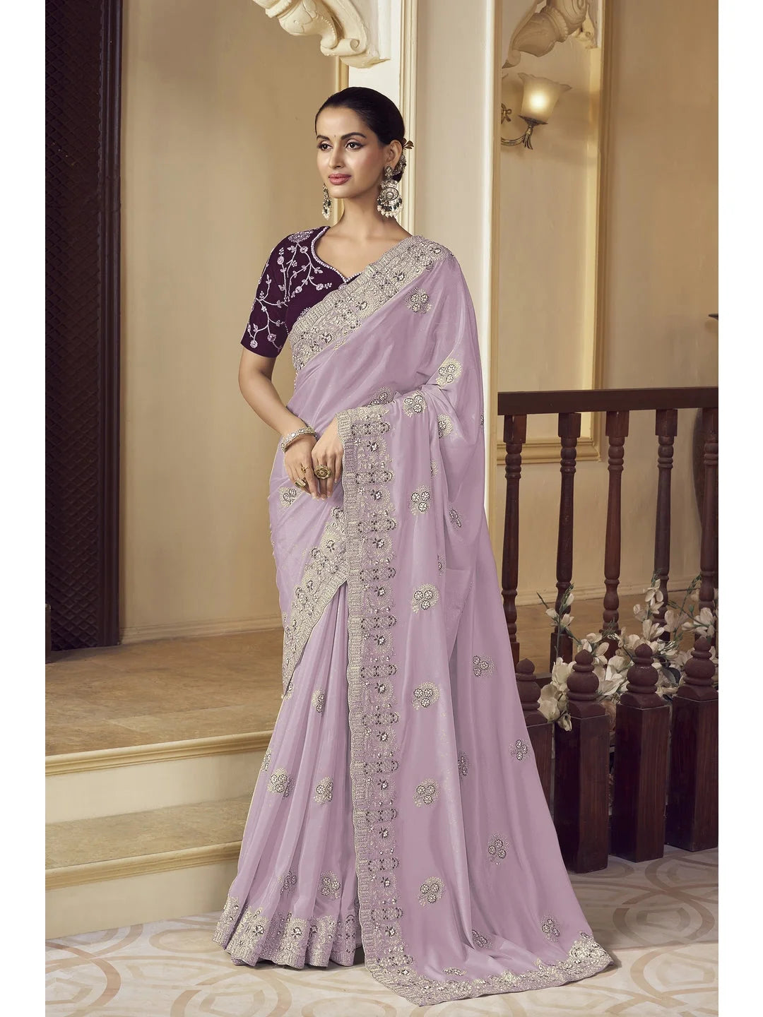 Purple Embroidered Saree | Indian Sarees & Designer Styles
