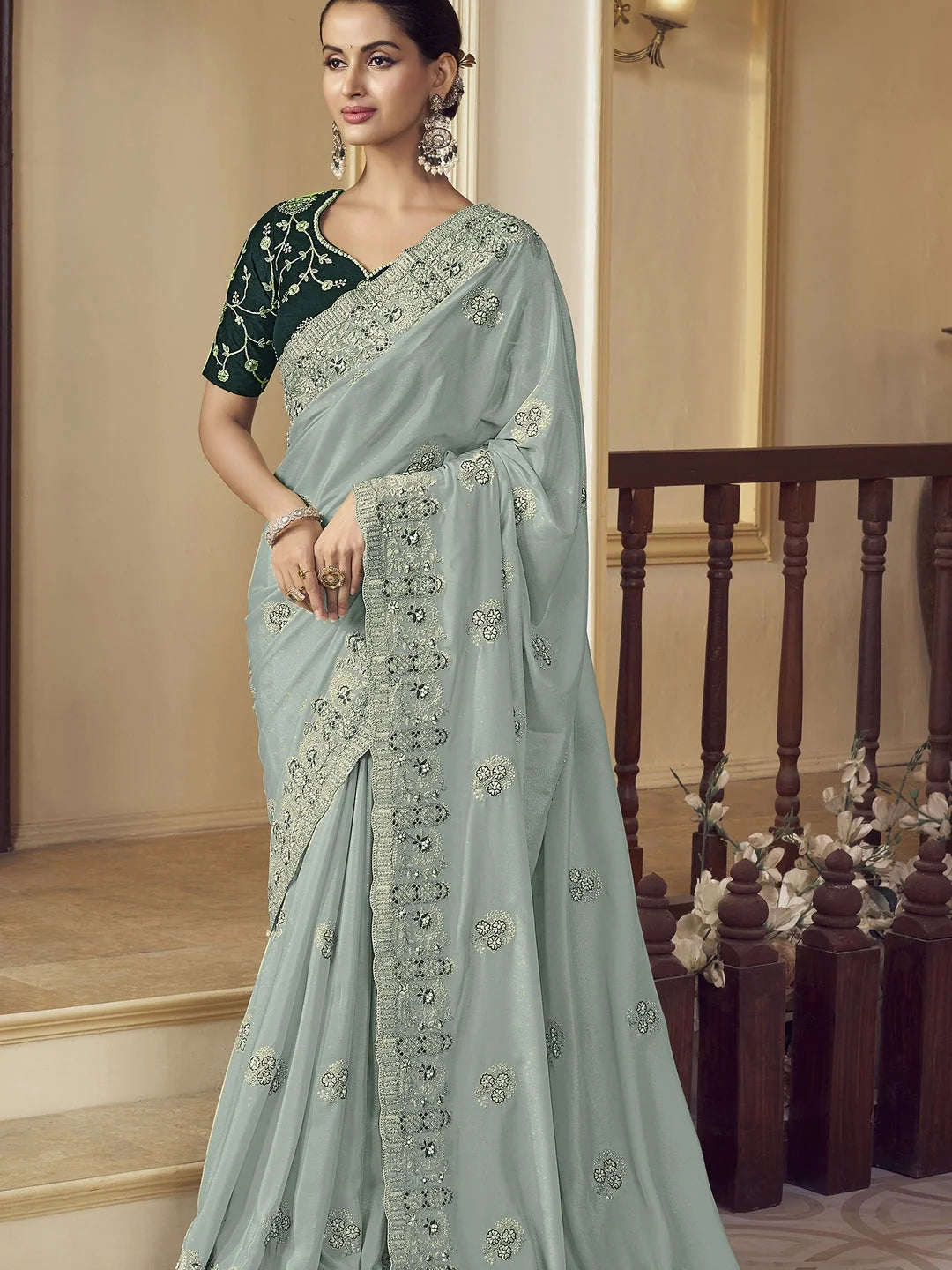 Blue Embroidered Saree | Designer Sarees India