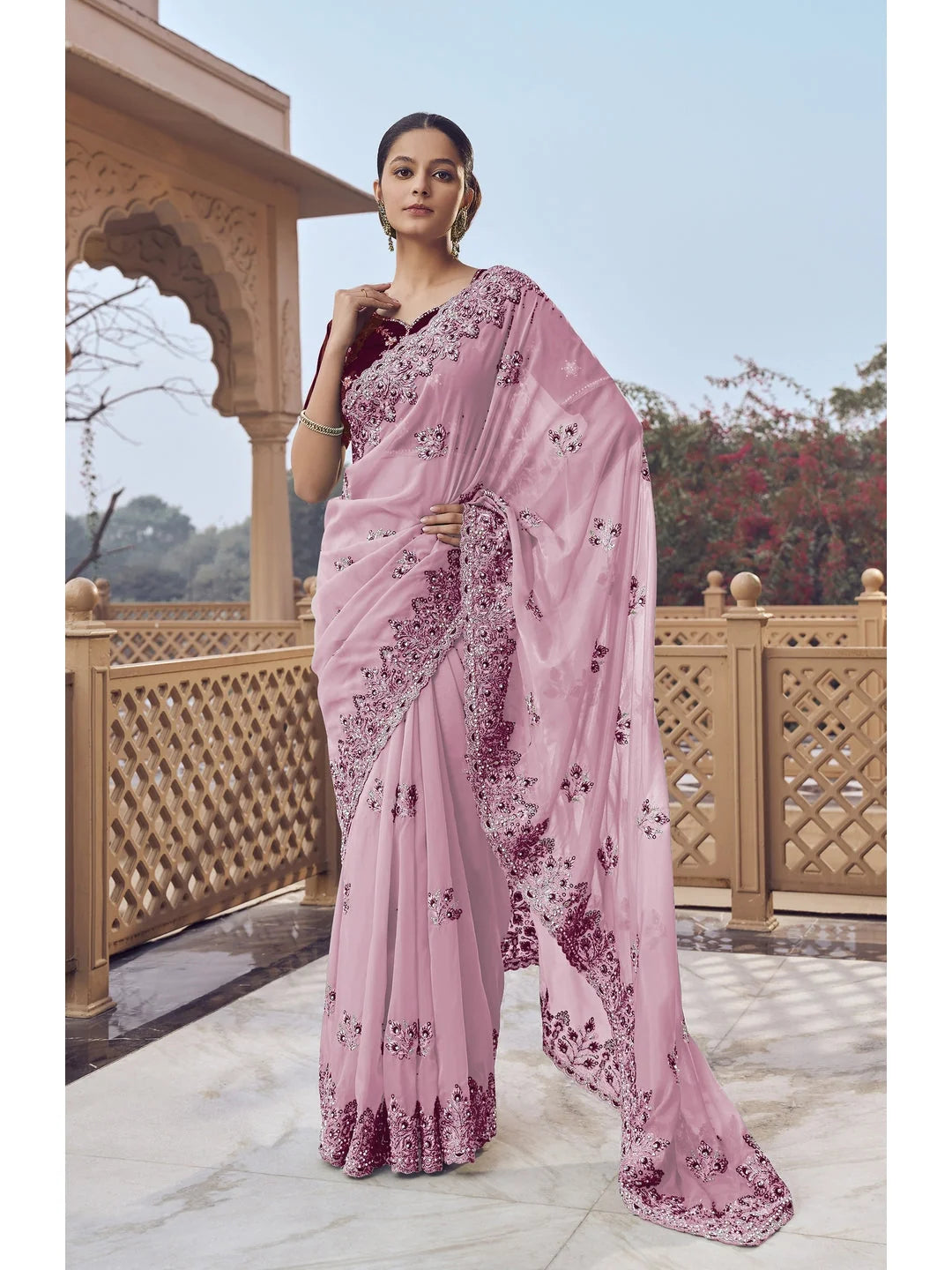 Purple Organza Saree - Premium Indian Sari Collection