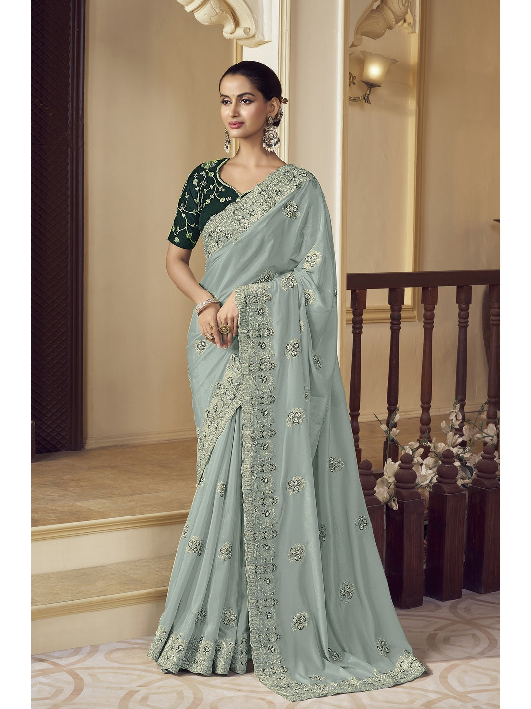 Blue Embroidered Saree | Designer Sarees India