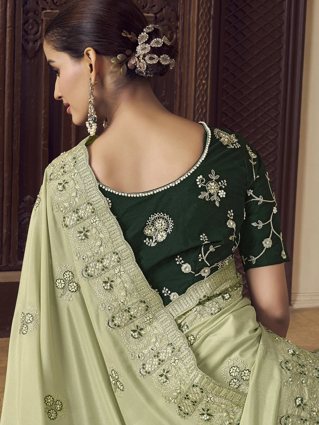 Green Embroidered Indian Sari - Fashion Saree
