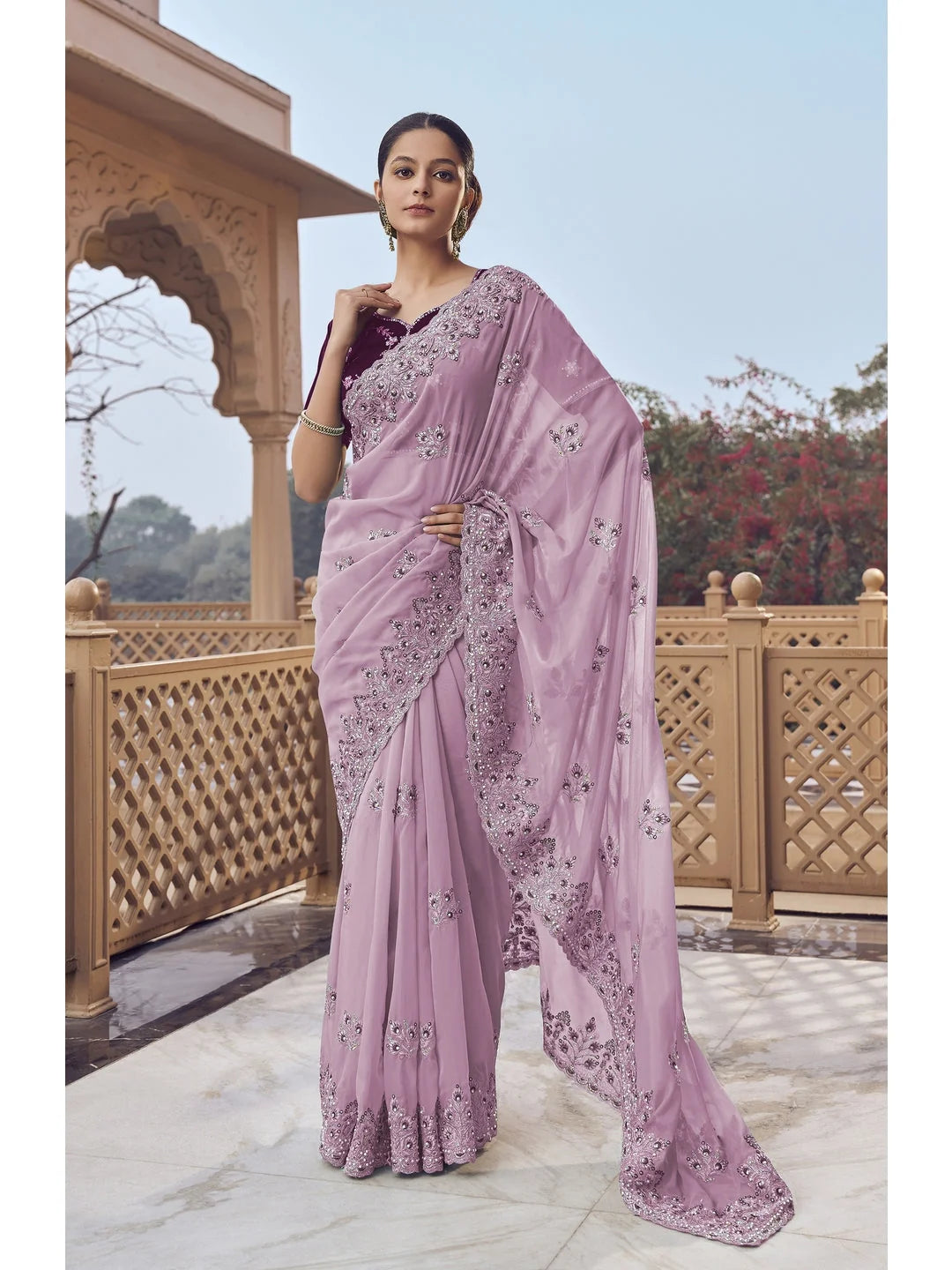 Lavender Organza Saree: Designer Sarees India