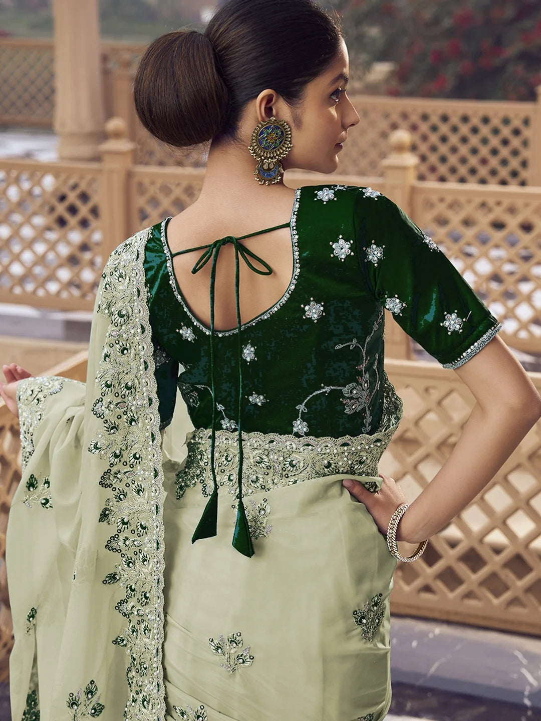 Green Embroidered Organza Saree | Timeless Indian Sari Elegance