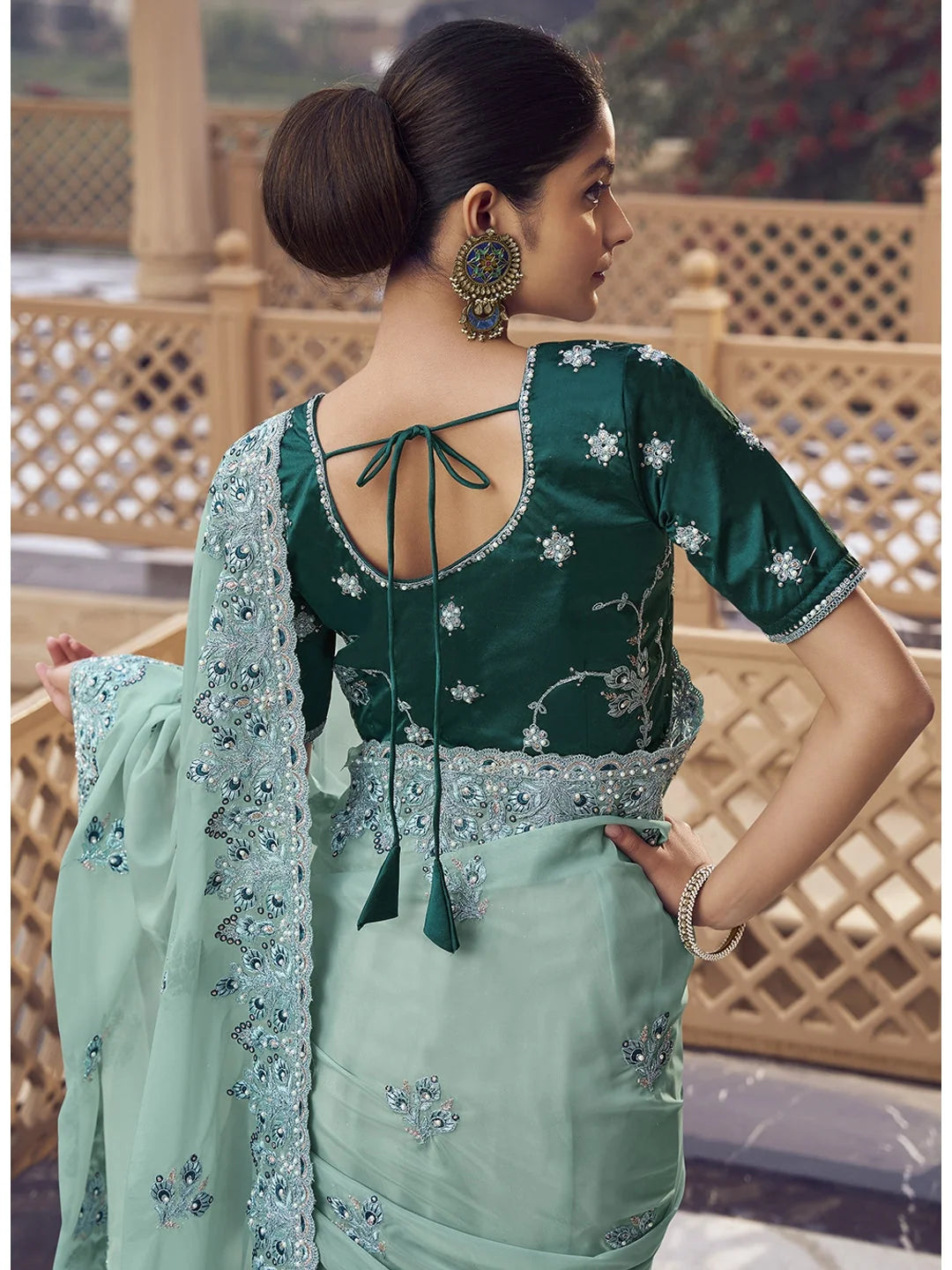 Sea Green Organza Saree | Designer Sarees India
