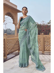 Womens Premium Fashion Ethnic Sea Green Color Saree-MLSHWSA2161SGR0ONE