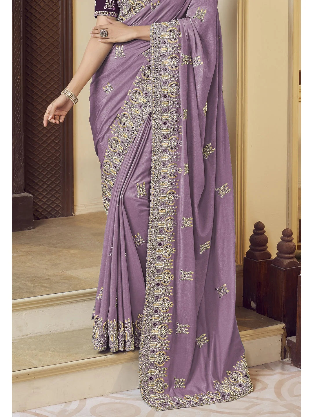 Lavender Embroidered Saree | Indian Sarees Online