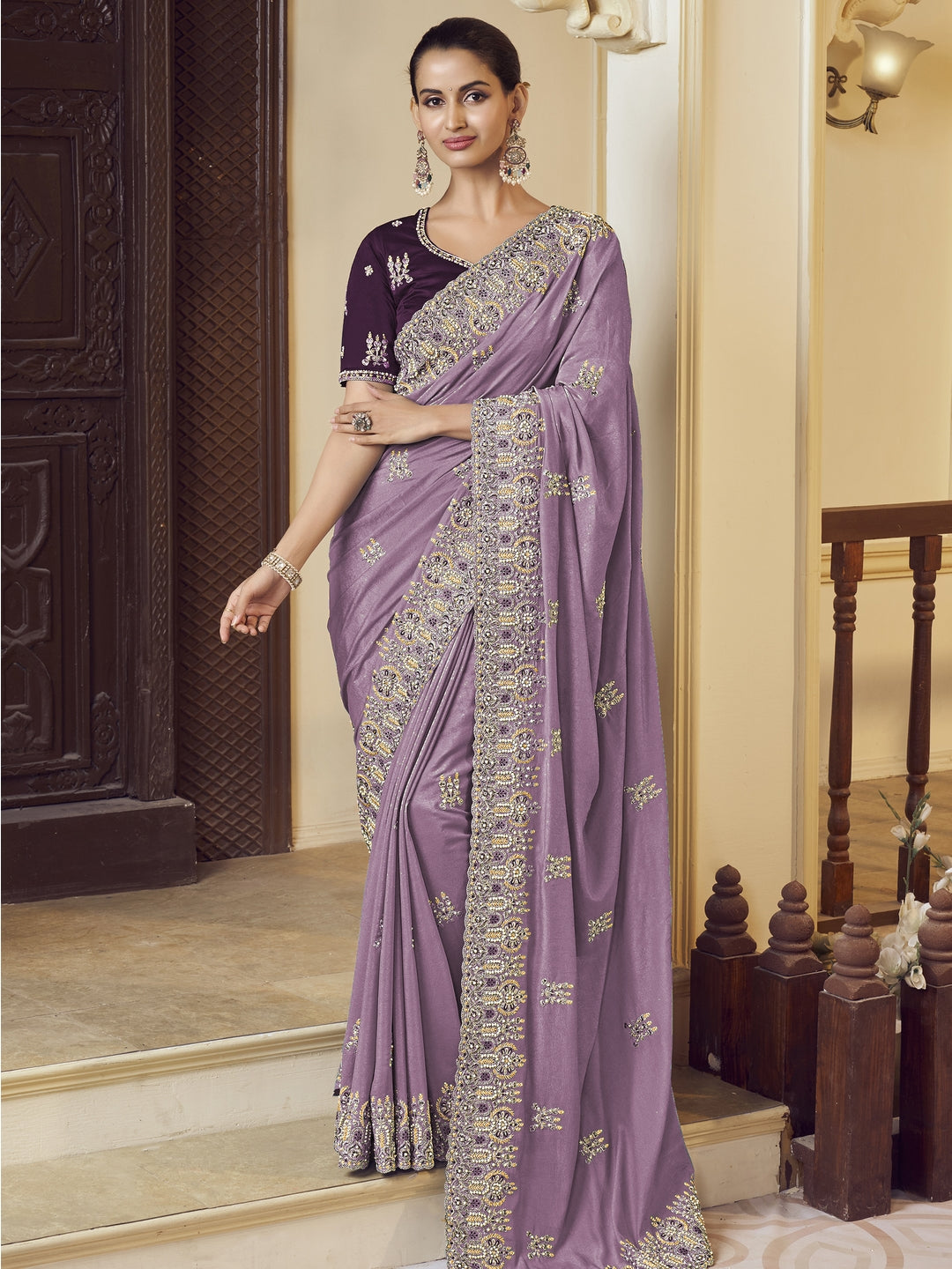 Lavender Embroidered Saree | Indian Sarees Online