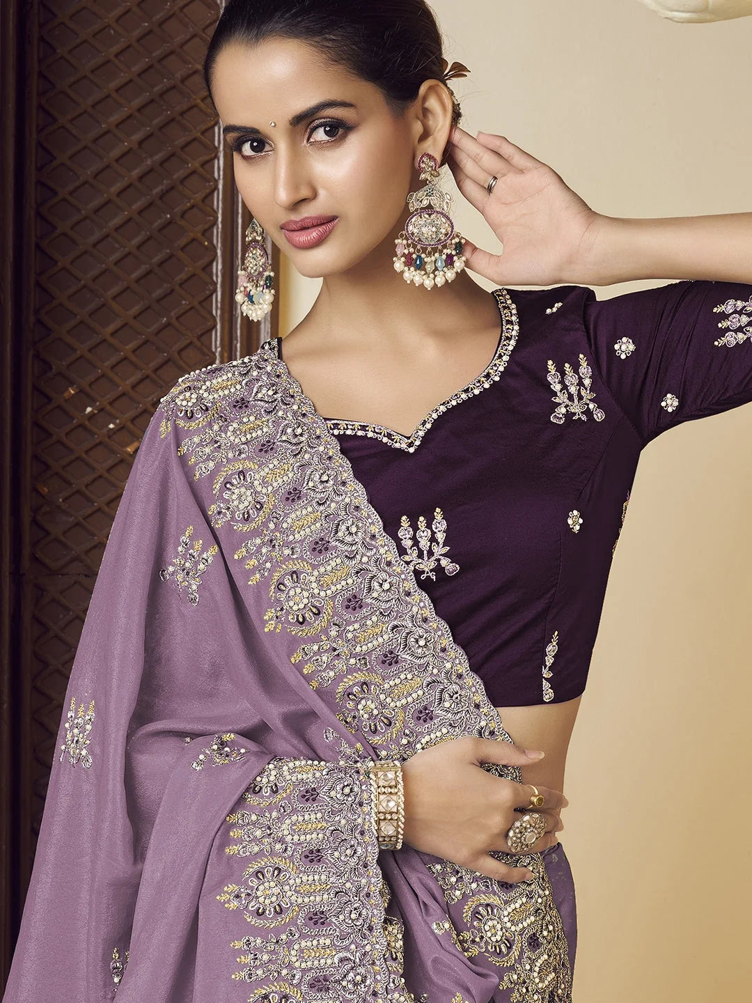 Lavender Embroidered Saree | Indian Sarees Online