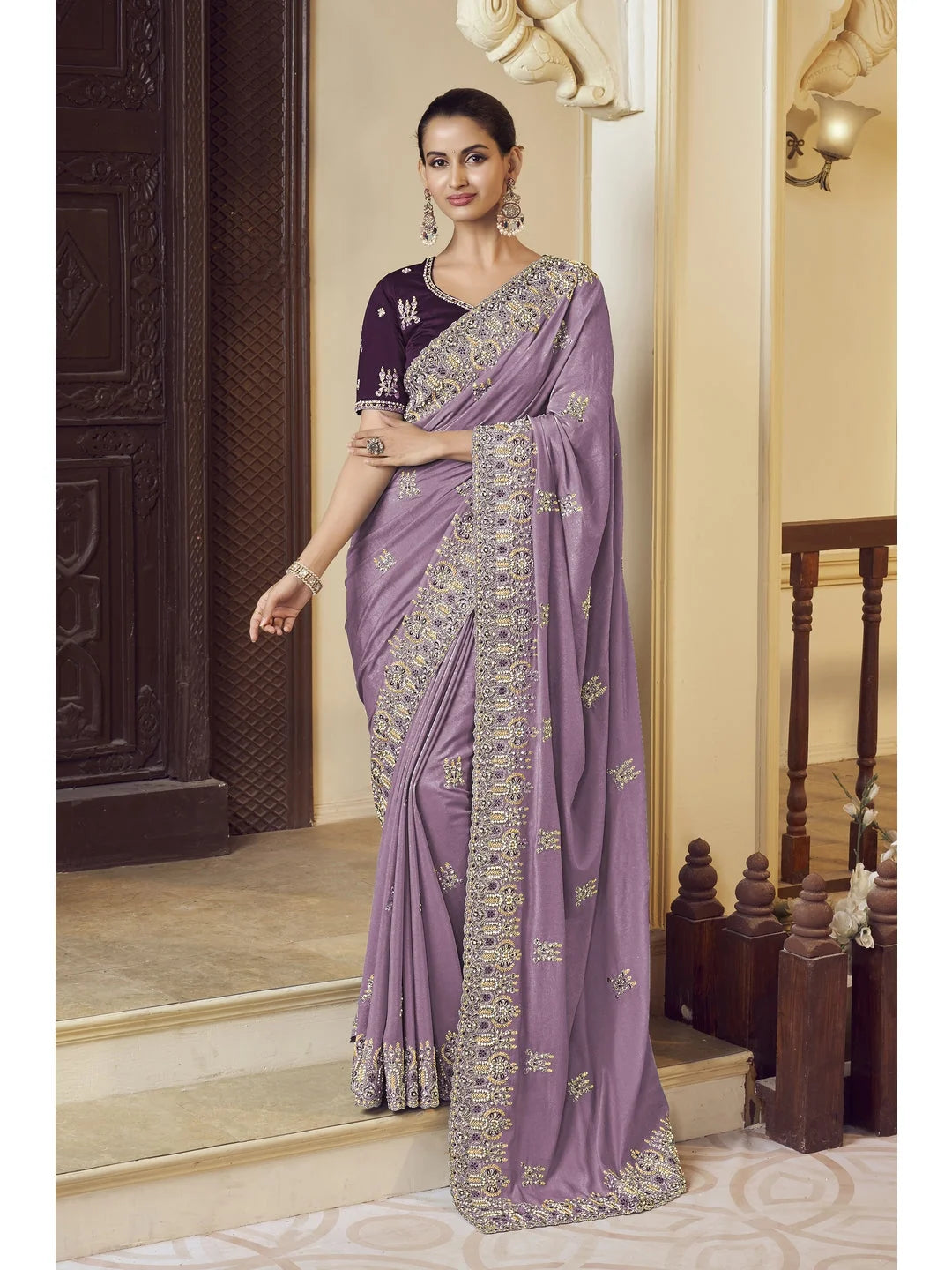 Lavender Embroidered Saree | Indian Sarees Online