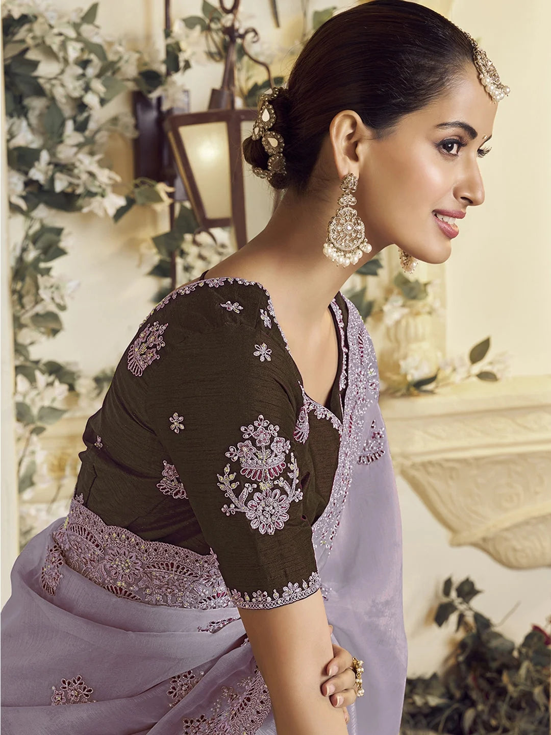 Purple Embroidered Organza Saree | Designer Sarees India