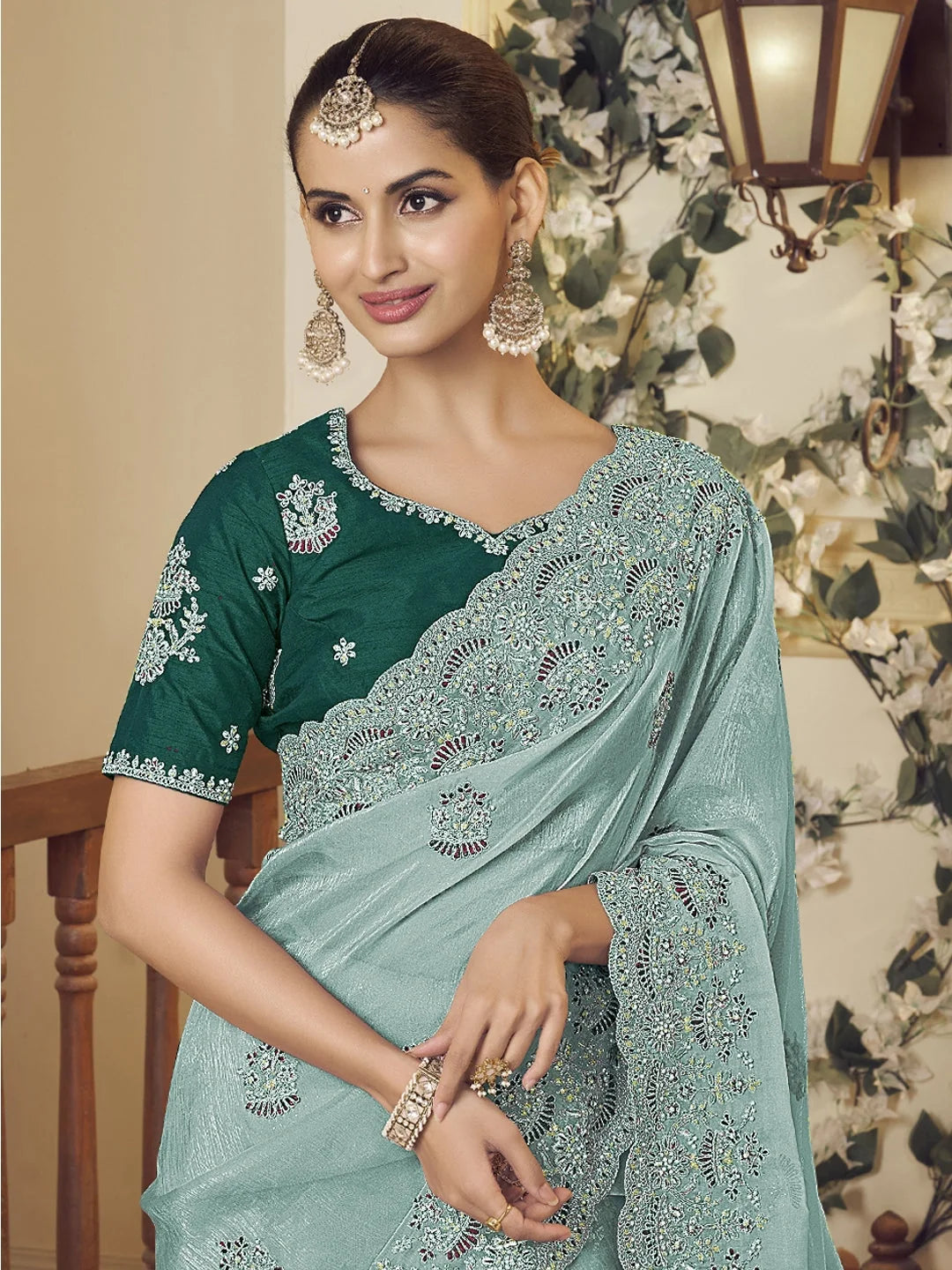 Blue Embroidered Organza Saree | Indian Sari Elegance