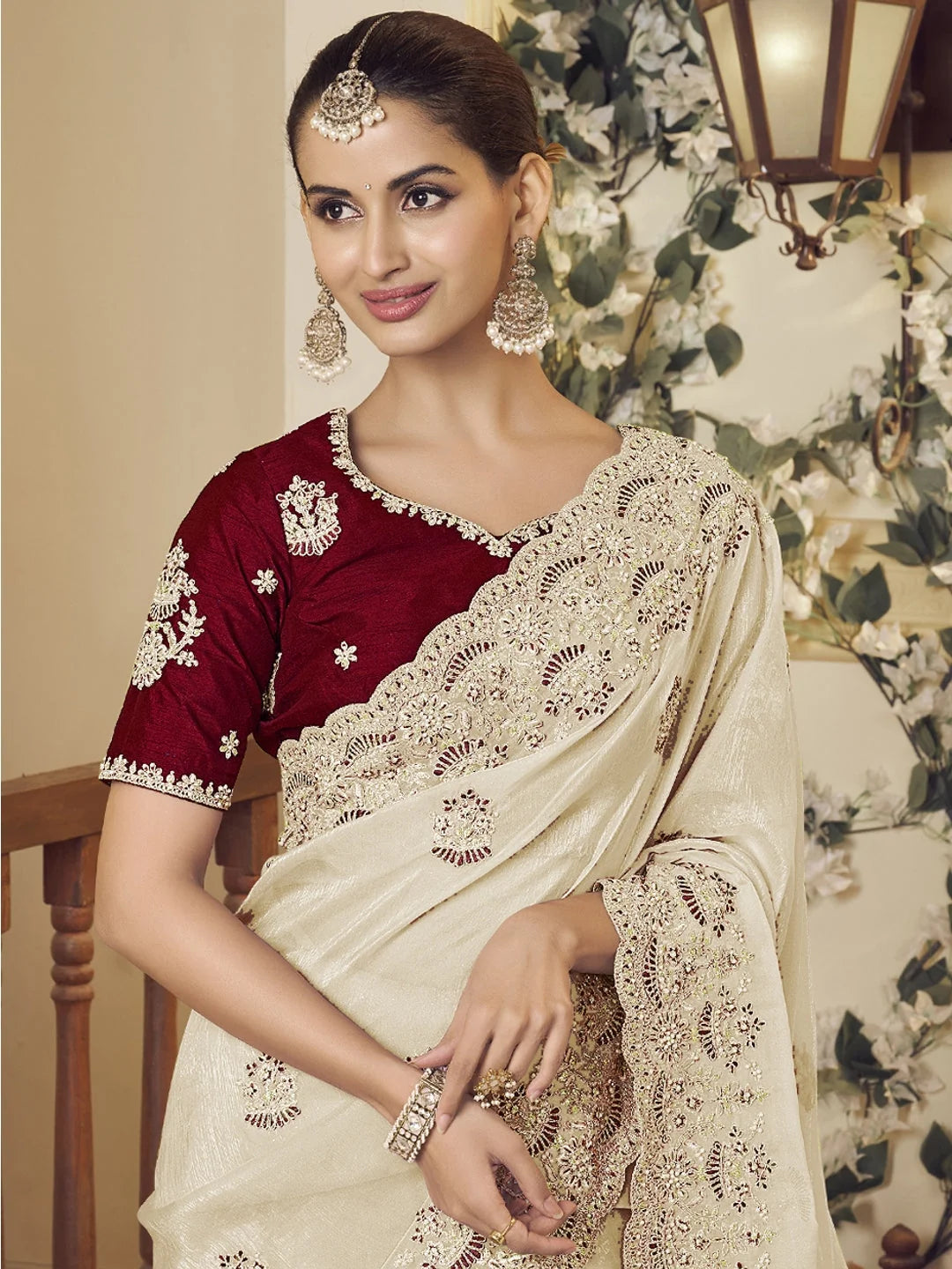 White Embroidered Organza Saree | Indian Sarees