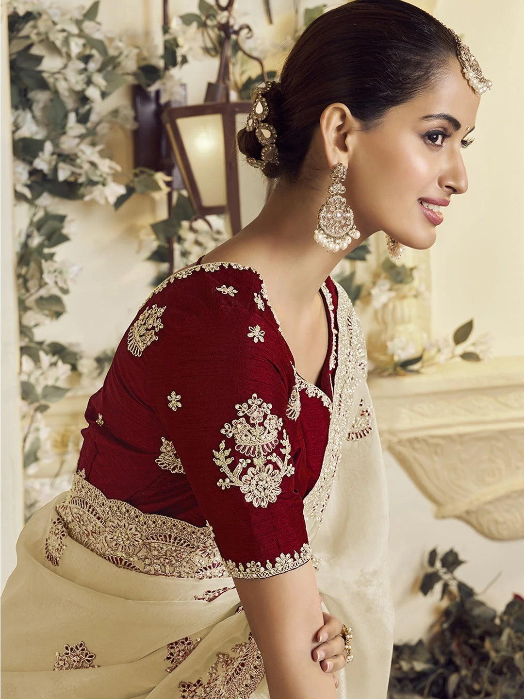 White Embroidered Organza Saree | Indian Sarees