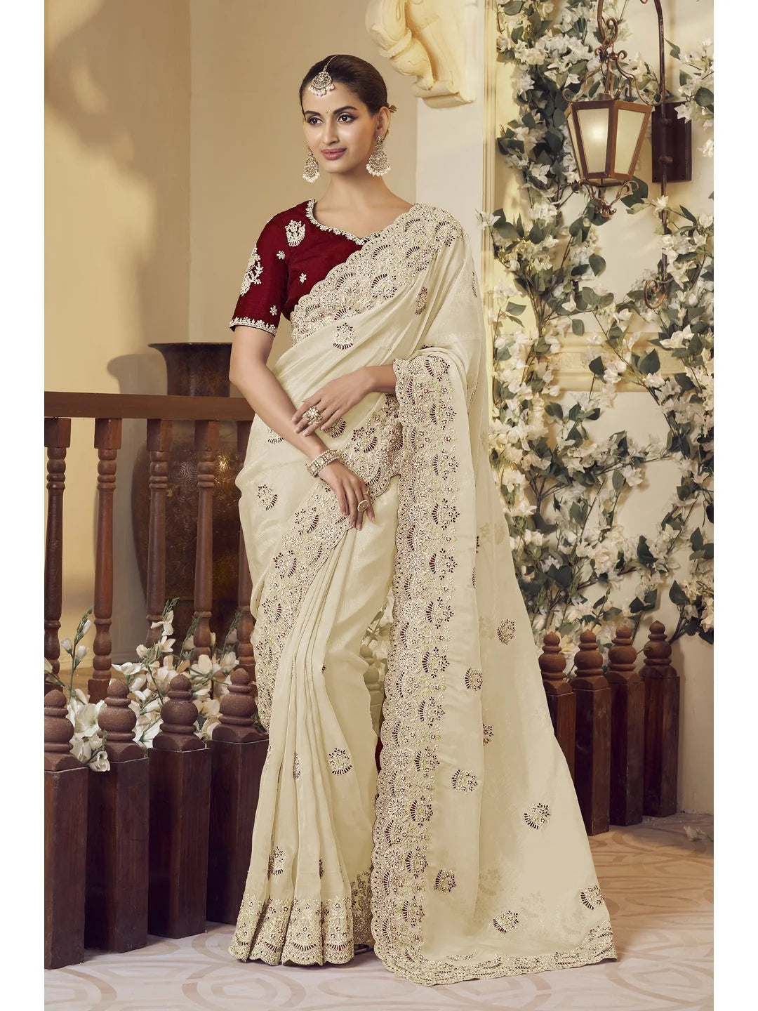 White Embroidered Organza Saree | Indian Sarees