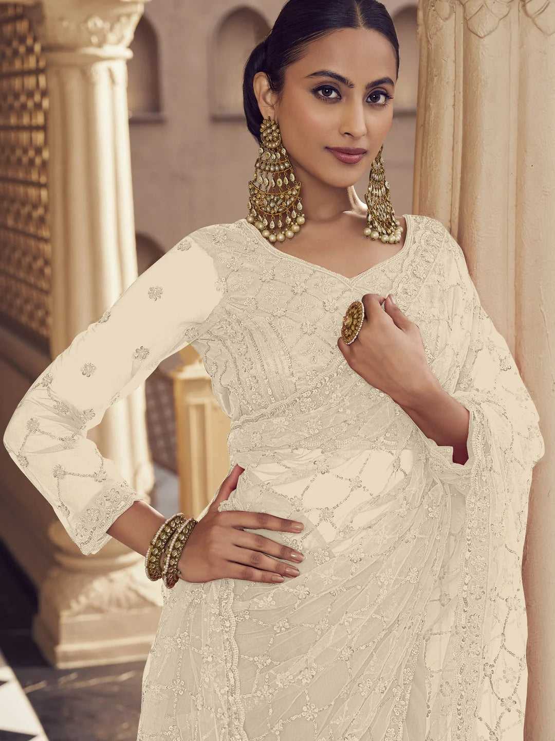 White Embroidered Saree | Indian Sarees for Women