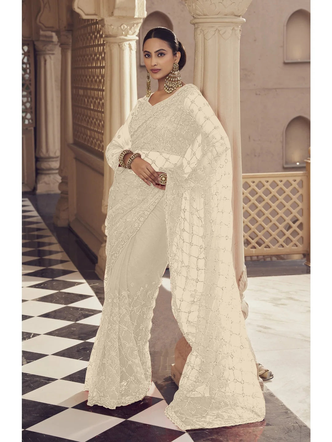 White Embroidered Saree | Indian Sarees for Women