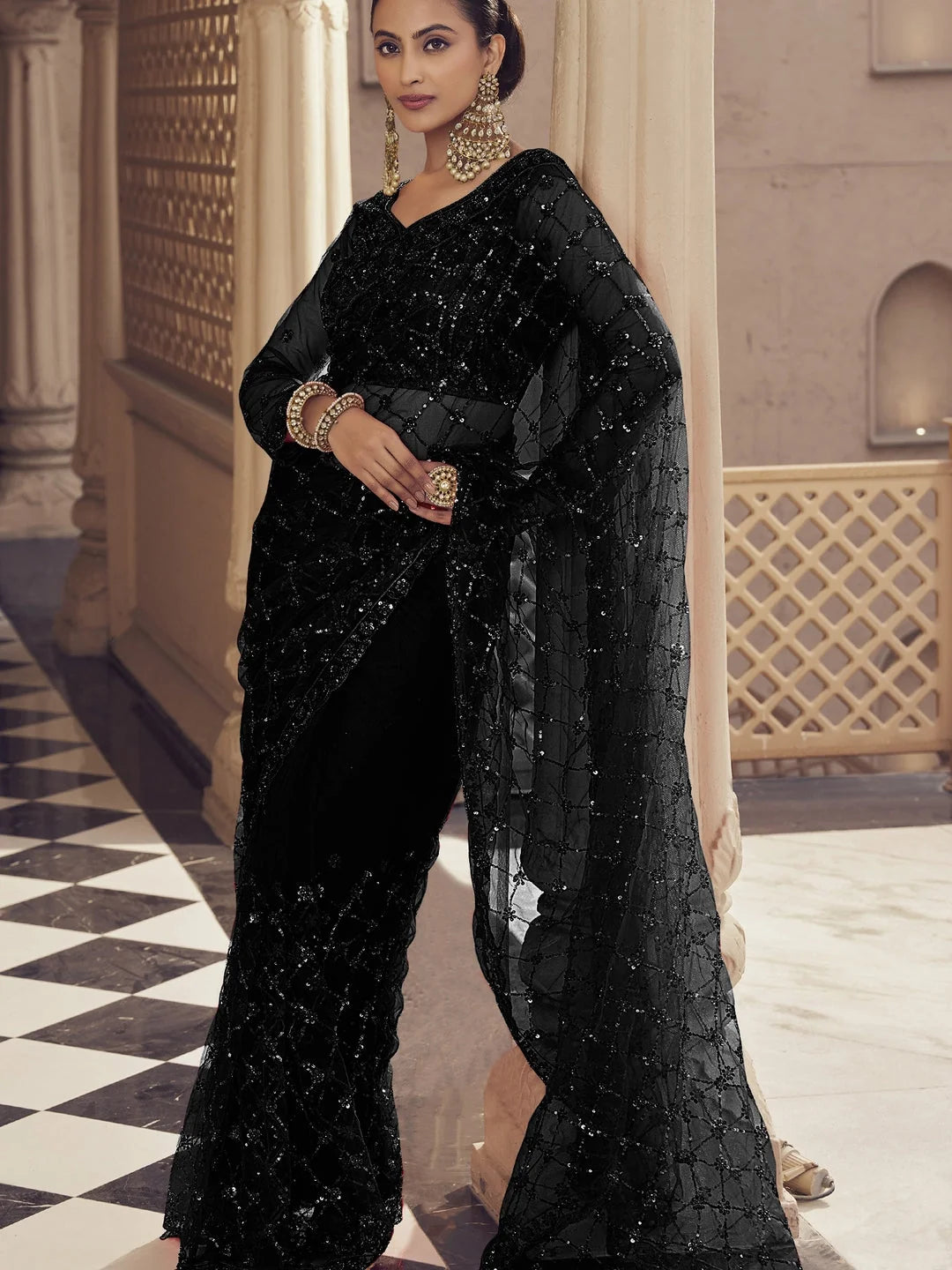 Black Embroidered Saree - Designer Sarees India