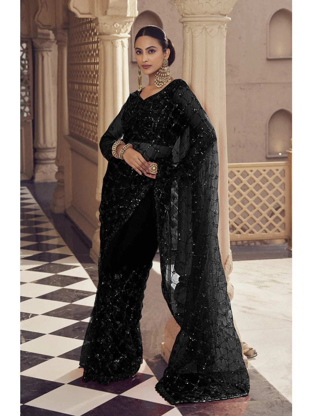 Black Embroidered Saree - Designer Sarees India