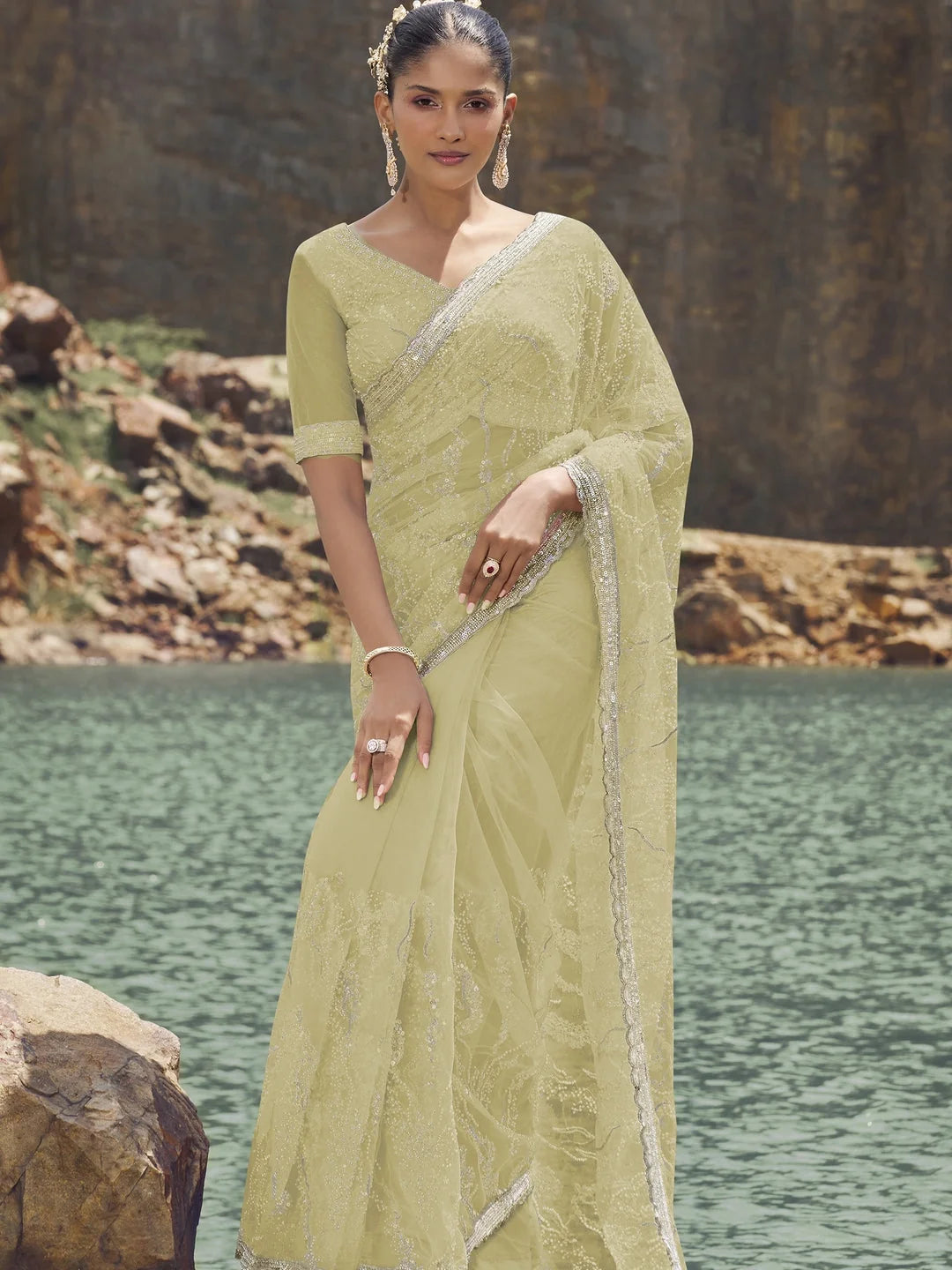 Green Embroidered Saree | Designer Sarees India for Women