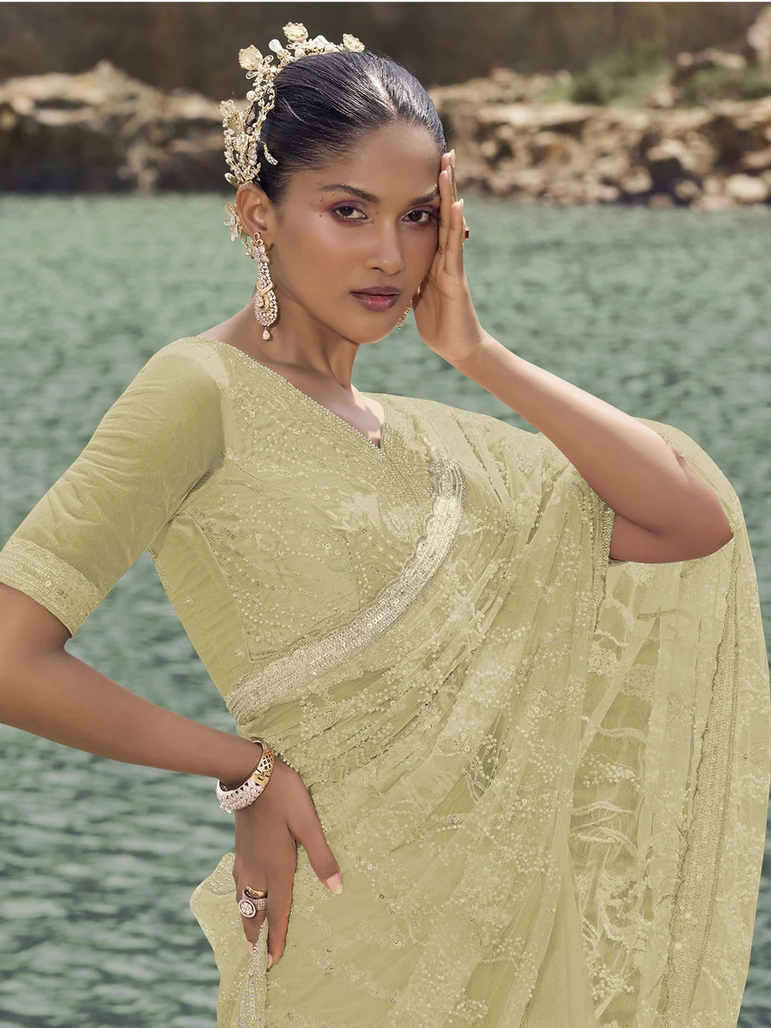 Green Embroidered Saree | Designer Sarees India for Women