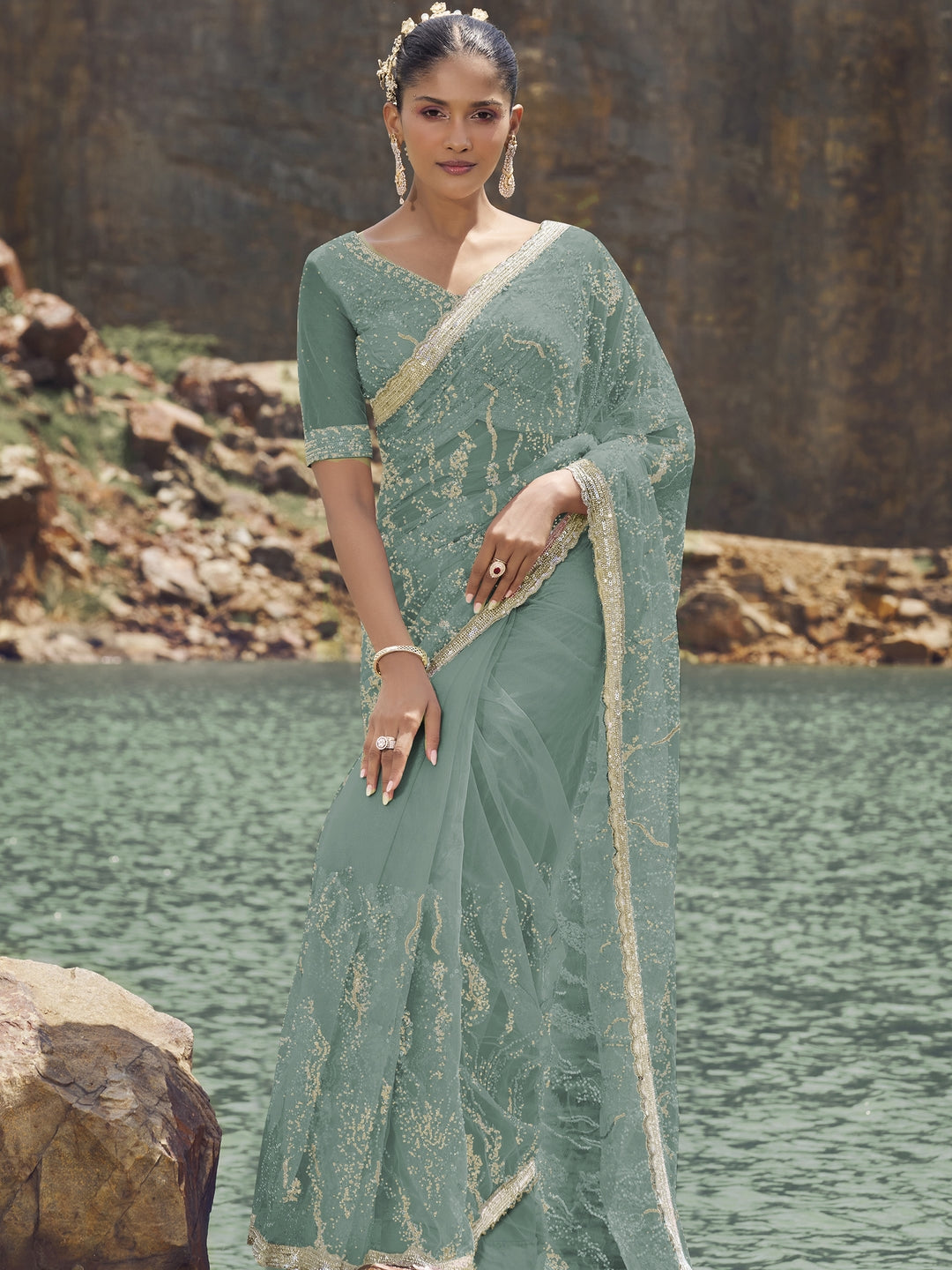 Traditional Green Embroidered Saree | Premium Designer Collection