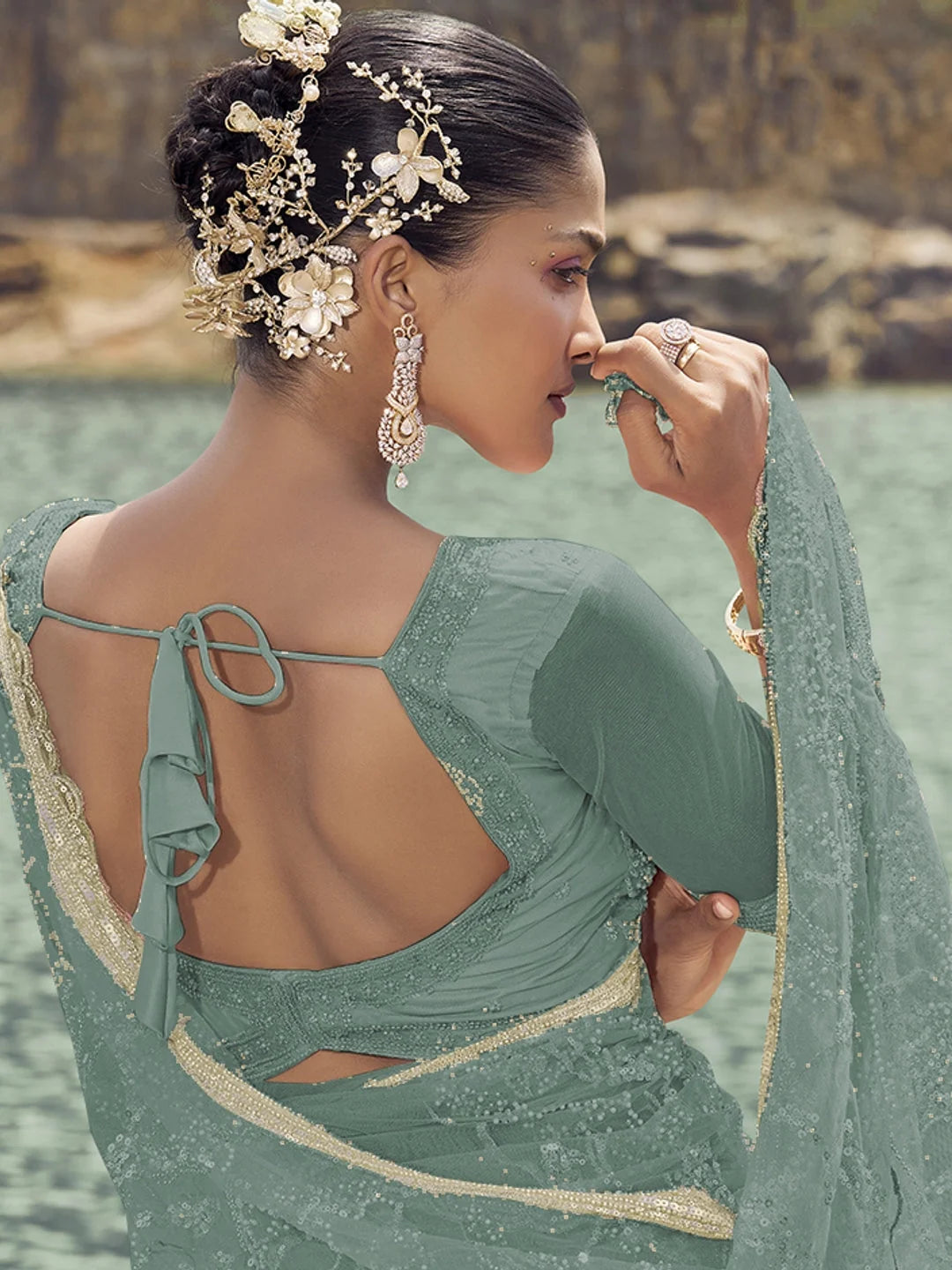 Traditional Green Embroidered Saree | Premium Designer Collection