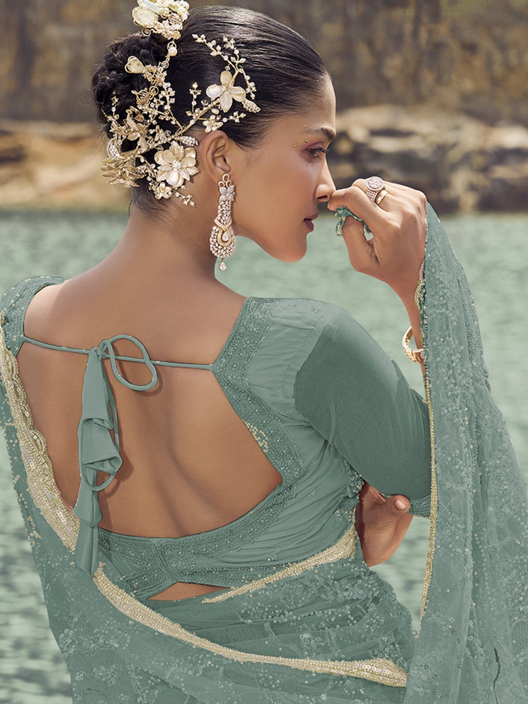 Traditional Green Embroidered Saree | Premium Designer Collection
