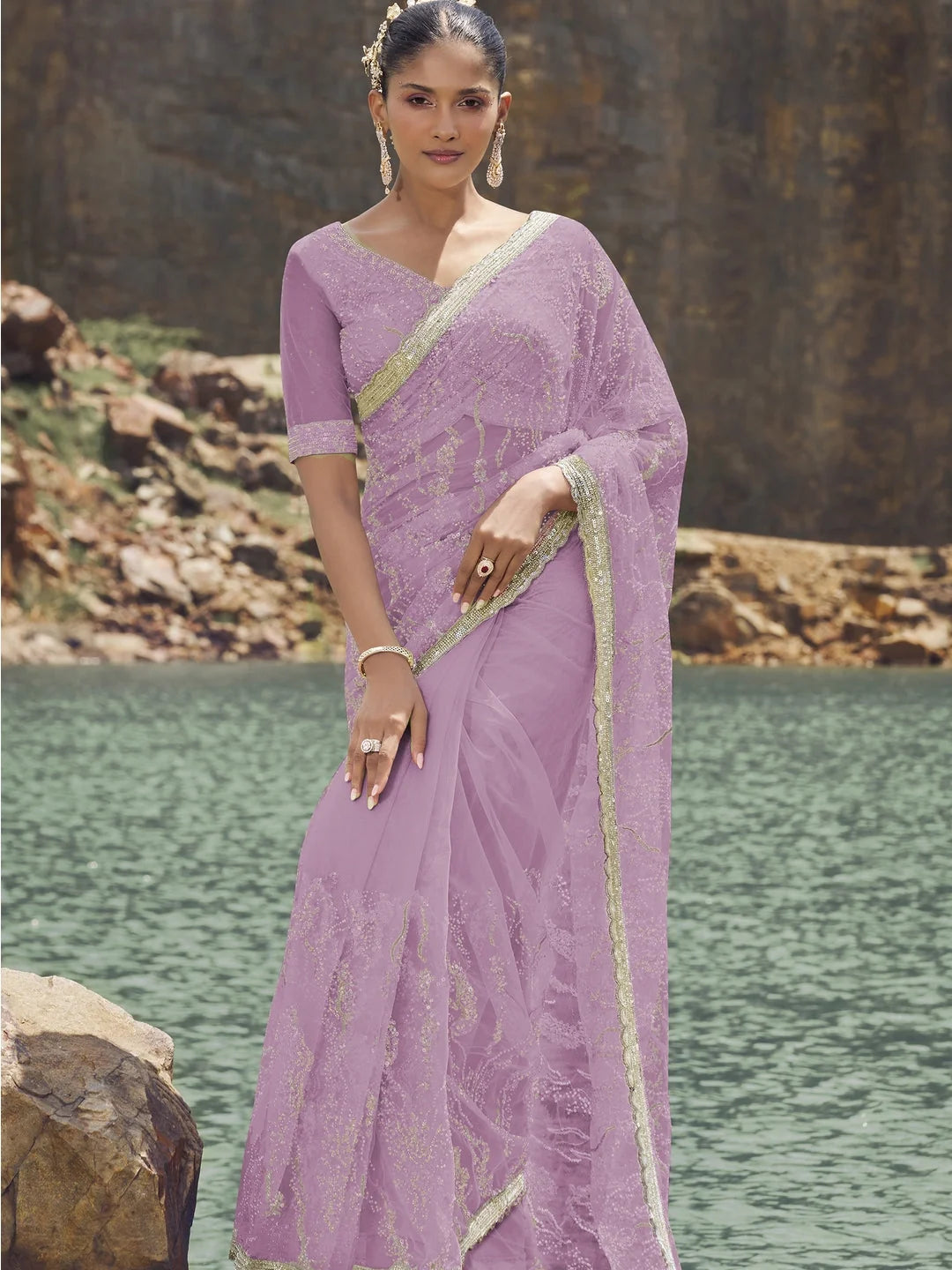Lavender Embroidered Saree | Indian Sarees for Women