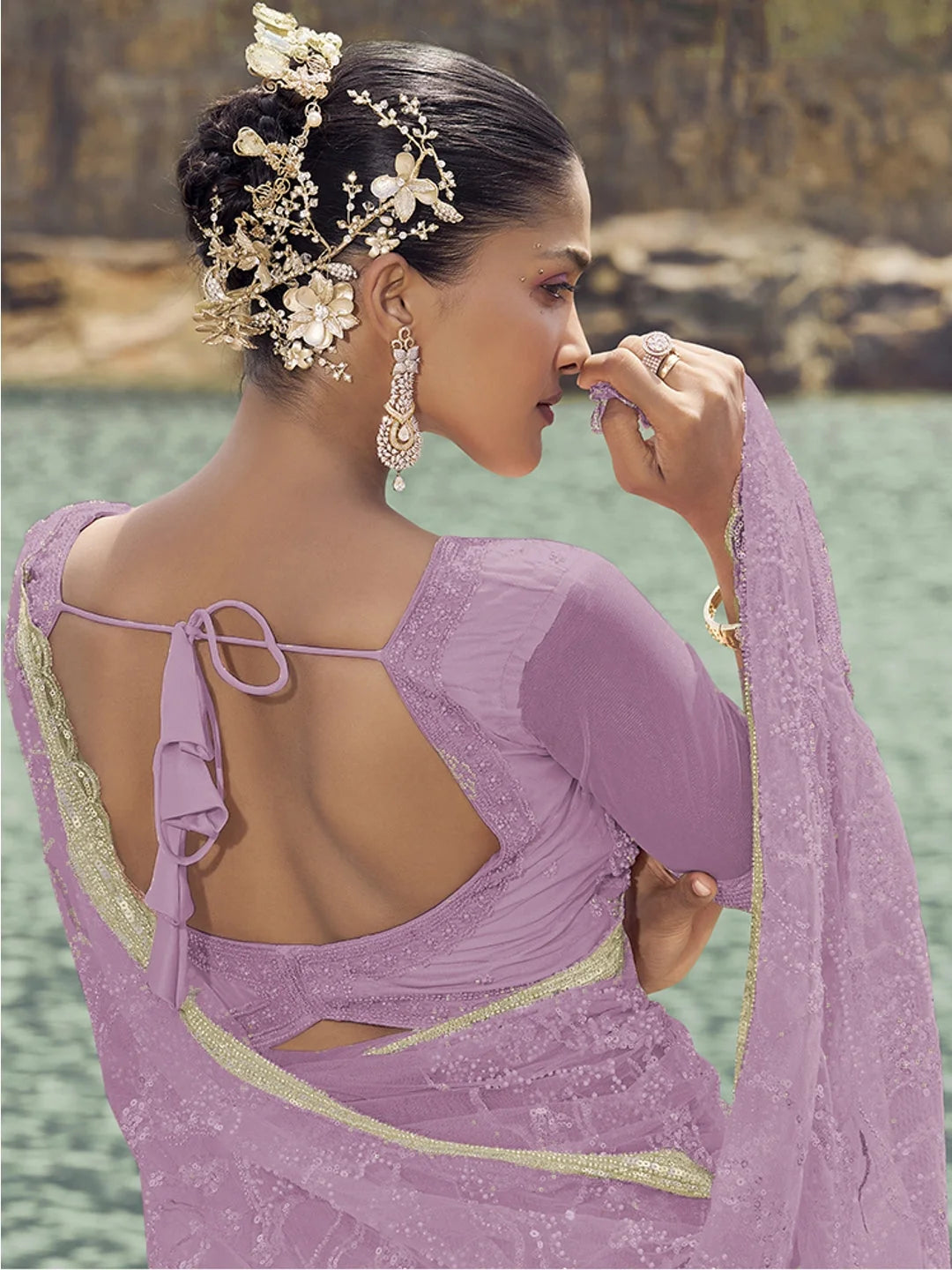 Lavender Embroidered Saree | Indian Sarees for Women