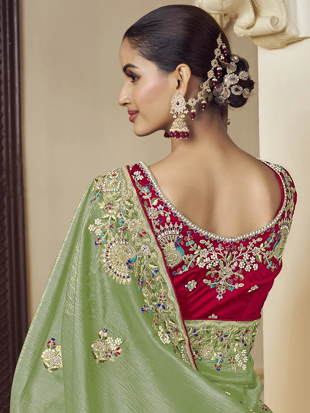 Green Paisley Polyester Saree | Indian Sarees